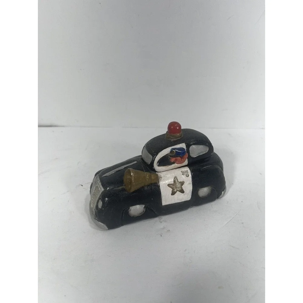 Vintage City Police Car Ceramic Ashtray Figurine Black Car Paperweight Top Opens